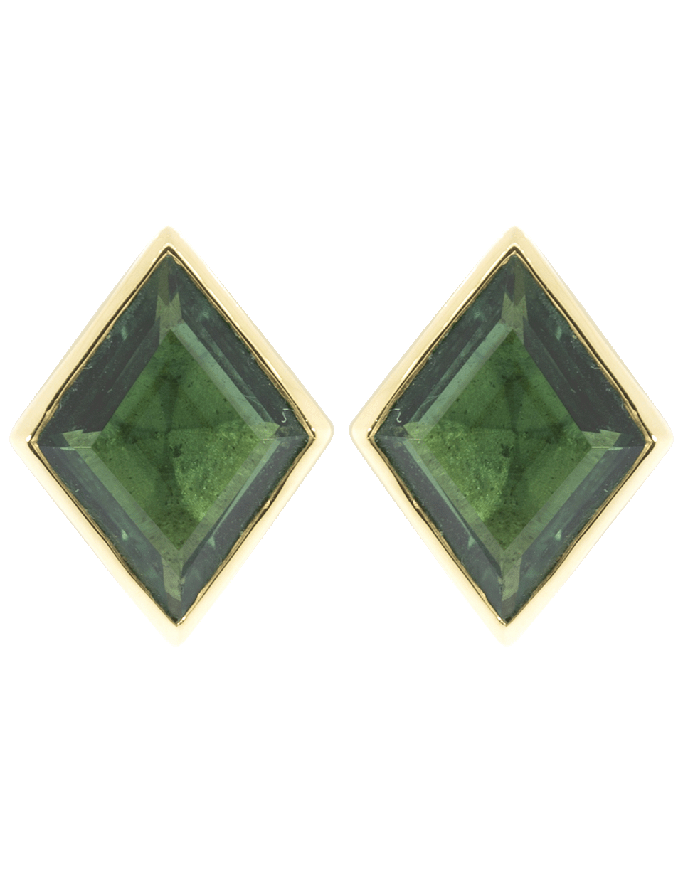 SORELLINA-Green Quartz Stud Earrings-YELLOW GOLD