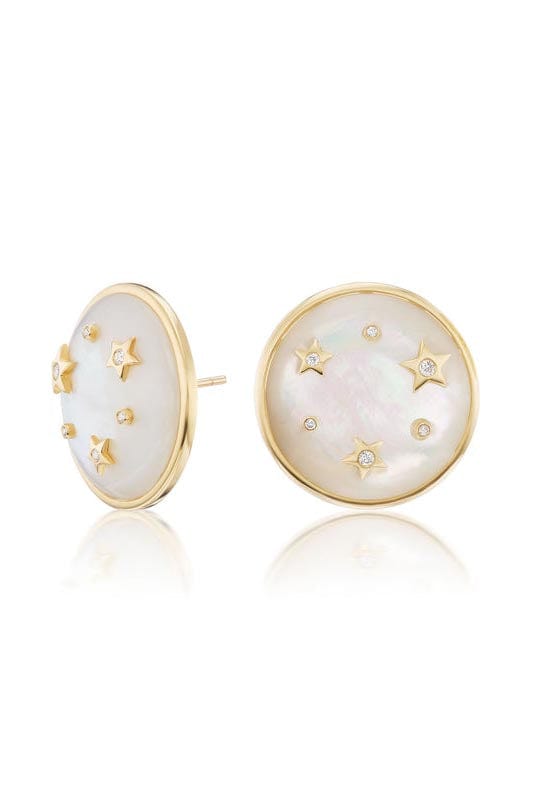 SORELLINA-Mother of Pearl Le Stelle Button Earrings-YELLOW GOLD