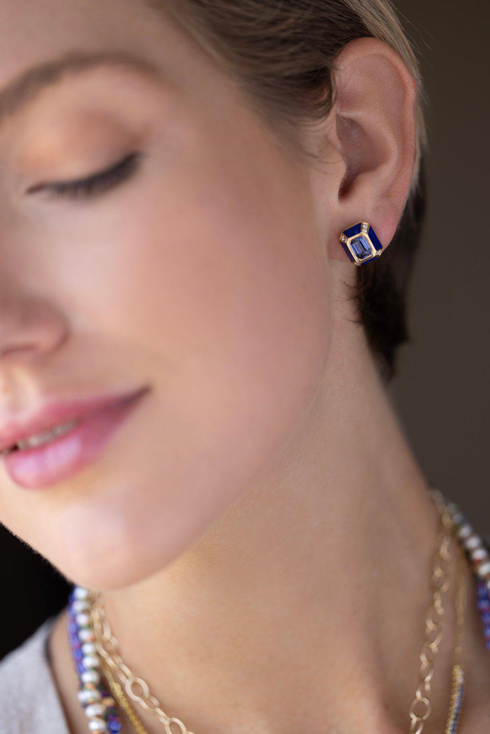 SORELLINA-Nomad Inlay Stud Earrings-YELLOW GOLD