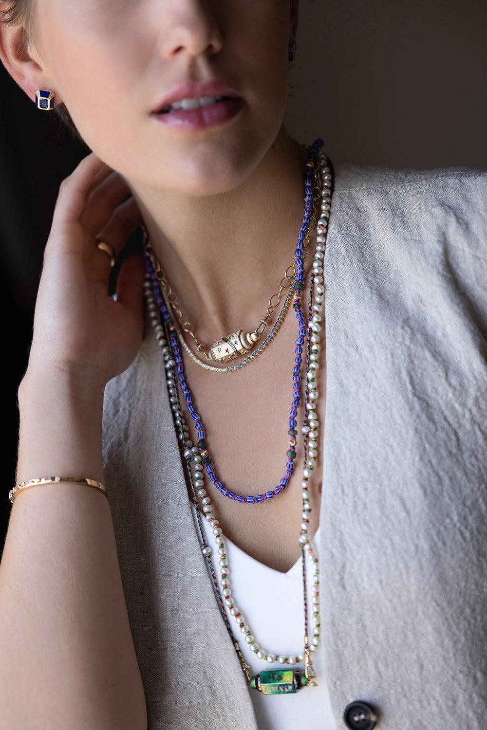 SORELLINA-Nomad Inlay Stud Earrings-YELLOW GOLD