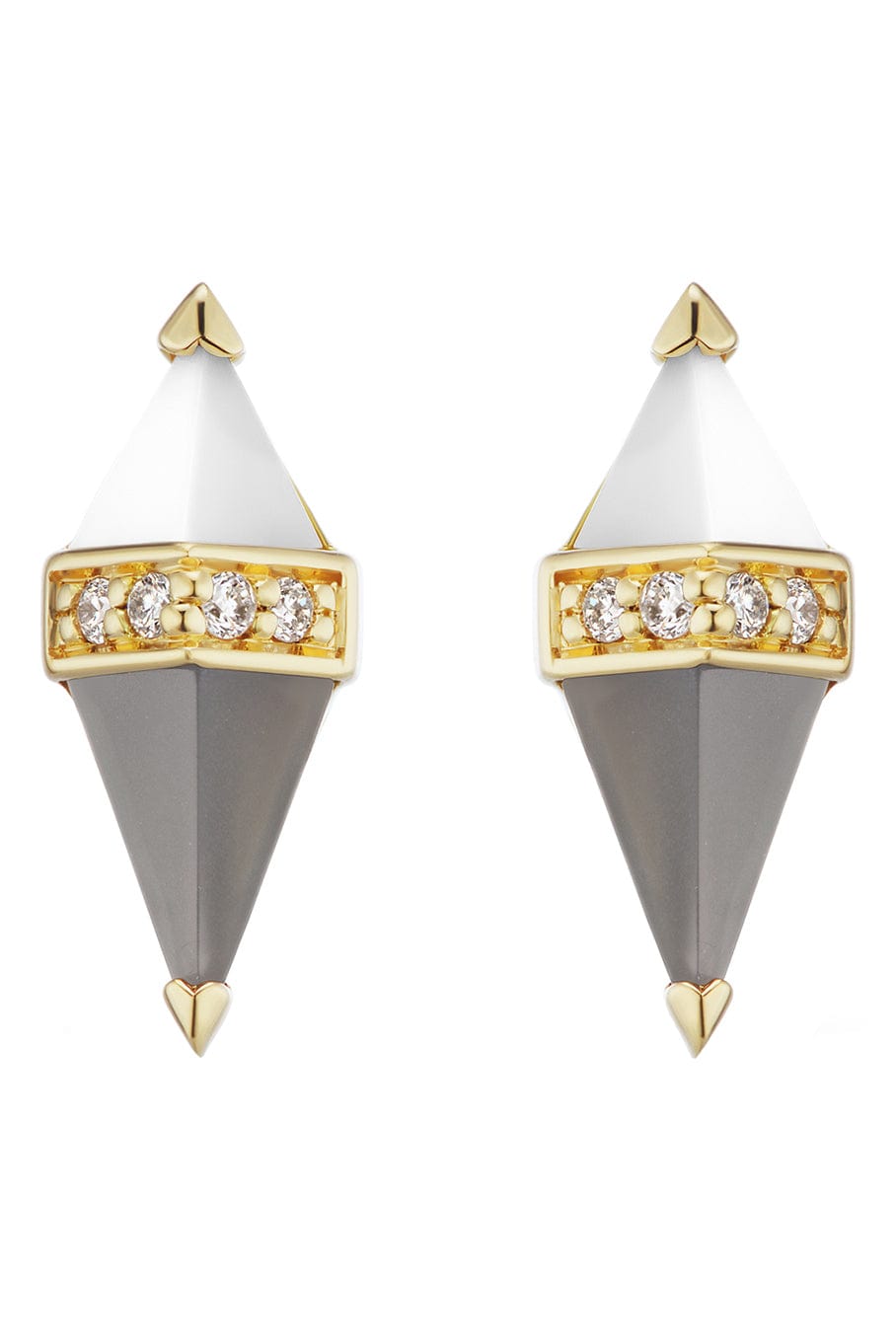 SORELLINA-Pietra Grey Moonstone Stud Earrings-YELLOW GOLD