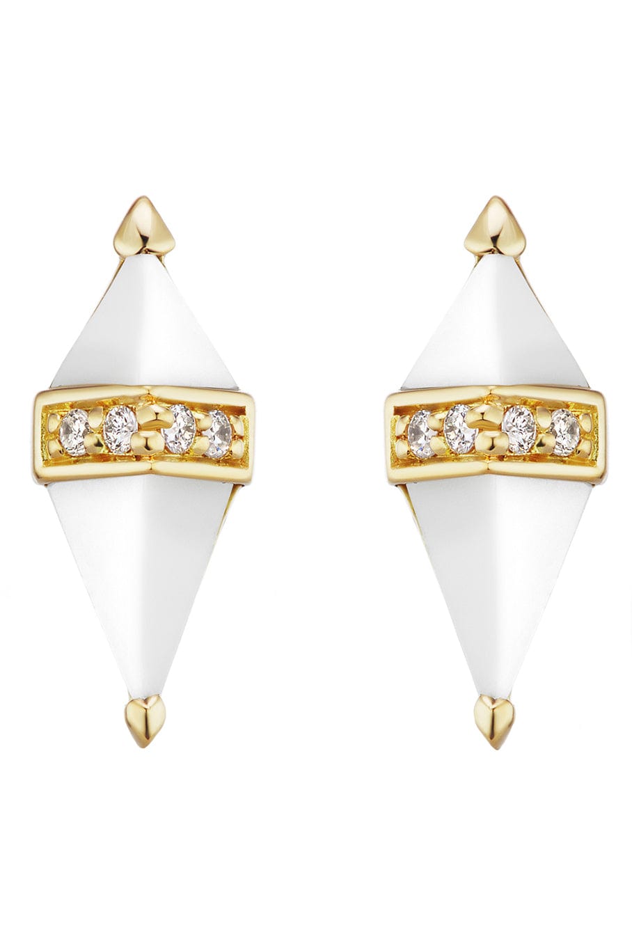 SORELLINA-Pietra White Onyx Stud Earrings-YELLOW GOLD