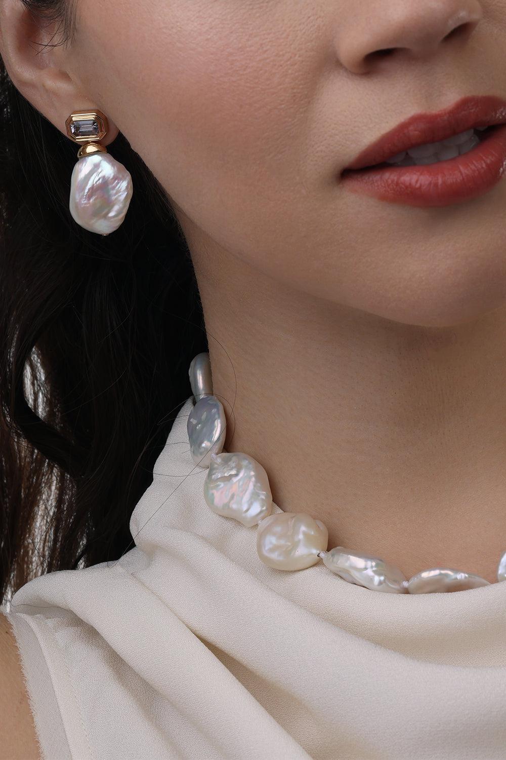 Spinel Baroque Pearl Drop Nomad Earrings-YELLOW GOLD-JEWELRYFINE JEWELEARRING-SORELLINA