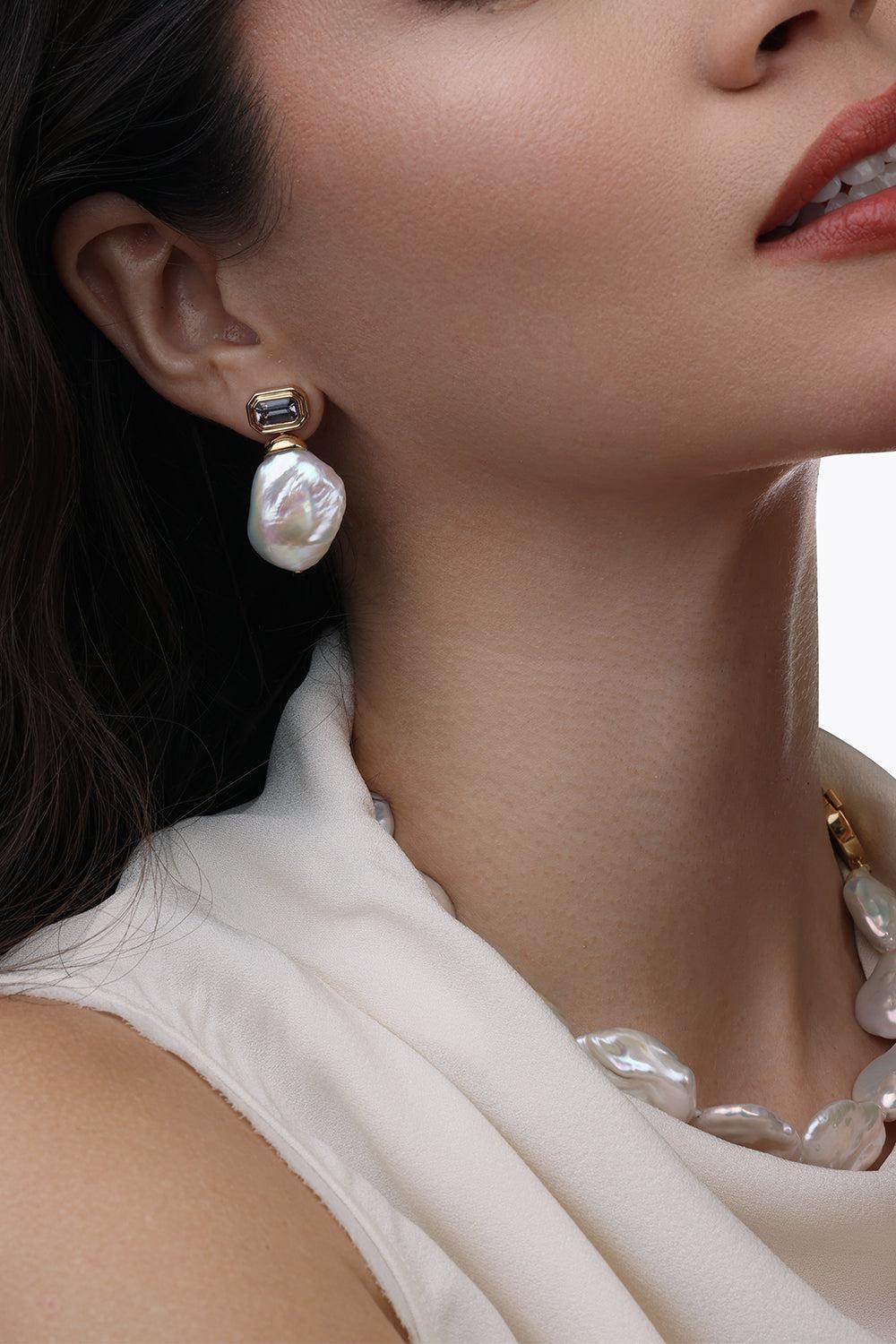 Spinel Baroque Pearl Drop Nomad Earrings-YELLOW GOLD-JEWELRYFINE JEWELEARRING-SORELLINA