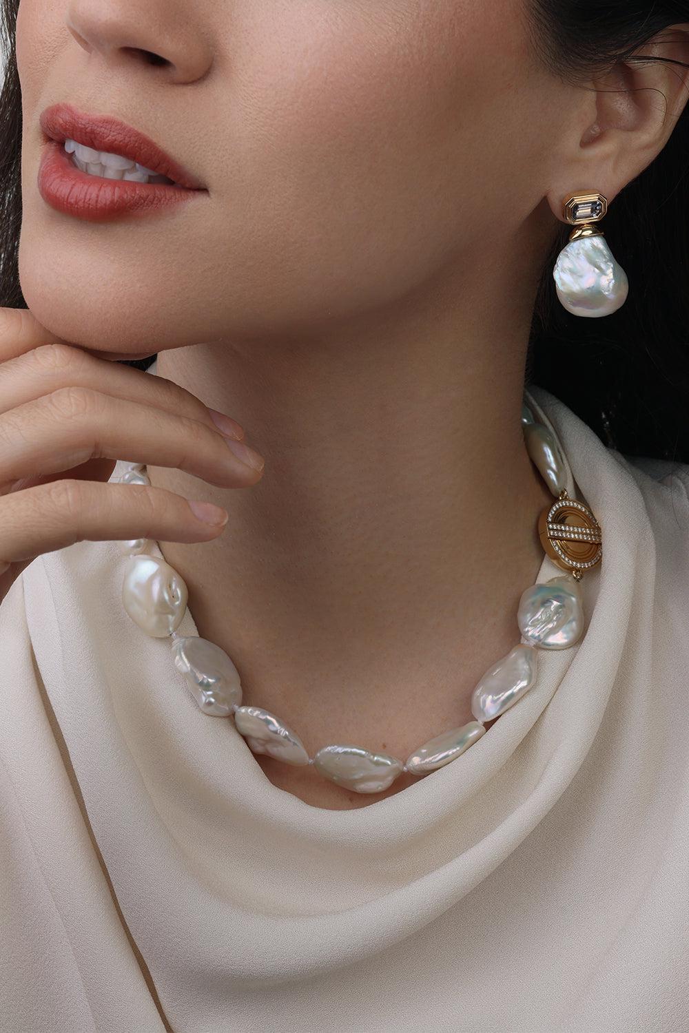 Spinel Baroque Pearl Drop Nomad Earrings-YELLOW GOLD-JEWELRYFINE JEWELEARRING-SORELLINA