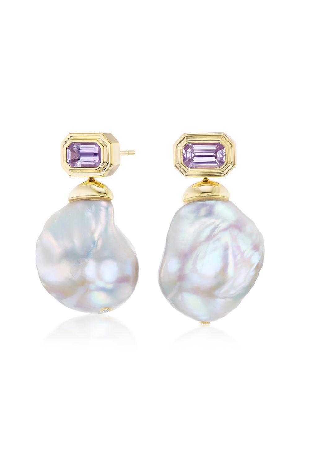Spinel Baroque Pearl Drop Nomad Earrings-YELLOW GOLD-JEWELRYFINE JEWELEARRING-SORELLINA