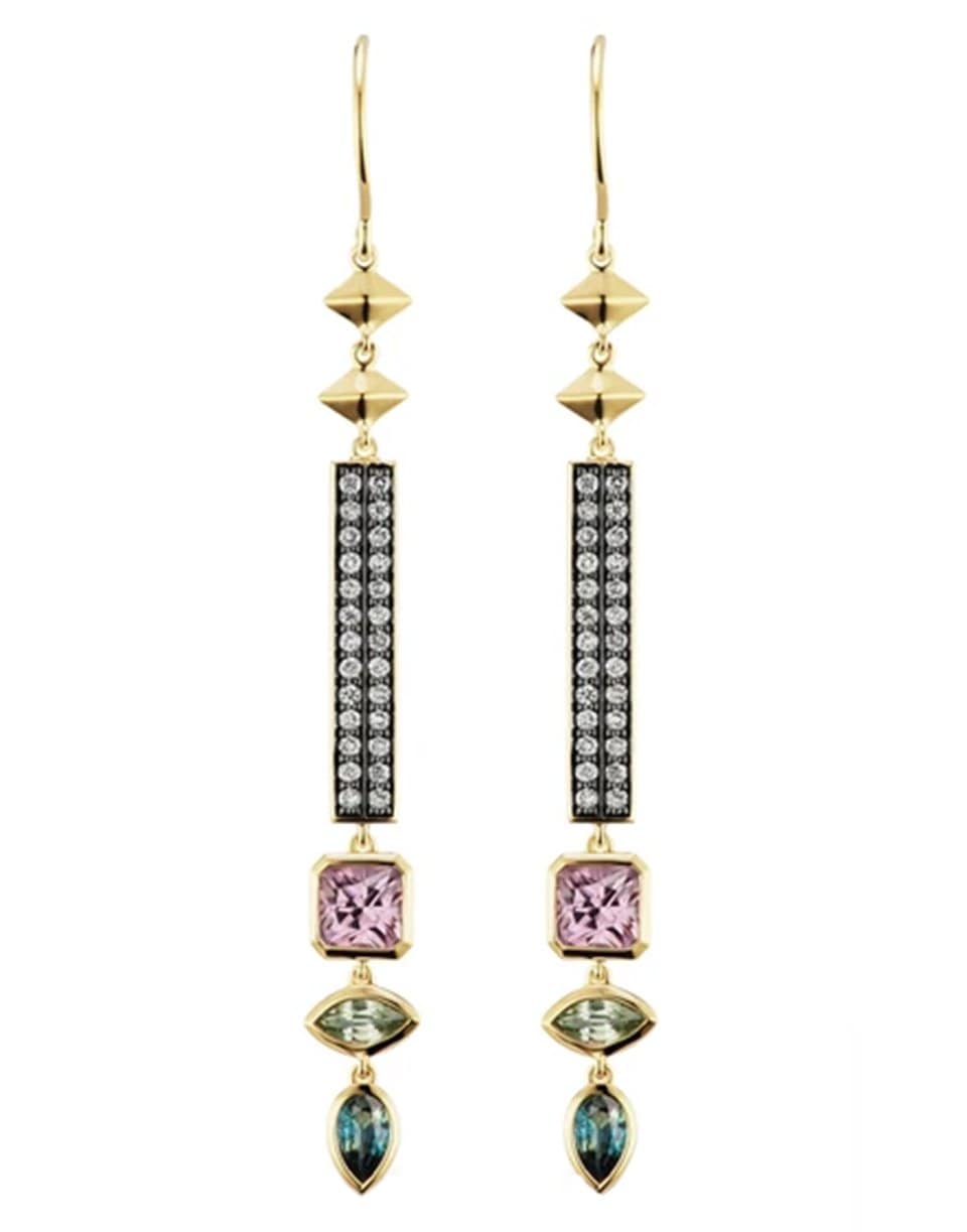 SORELLINA-Spinel, Sapphire and Diamond Bar Earrings-YELLOW GOLD