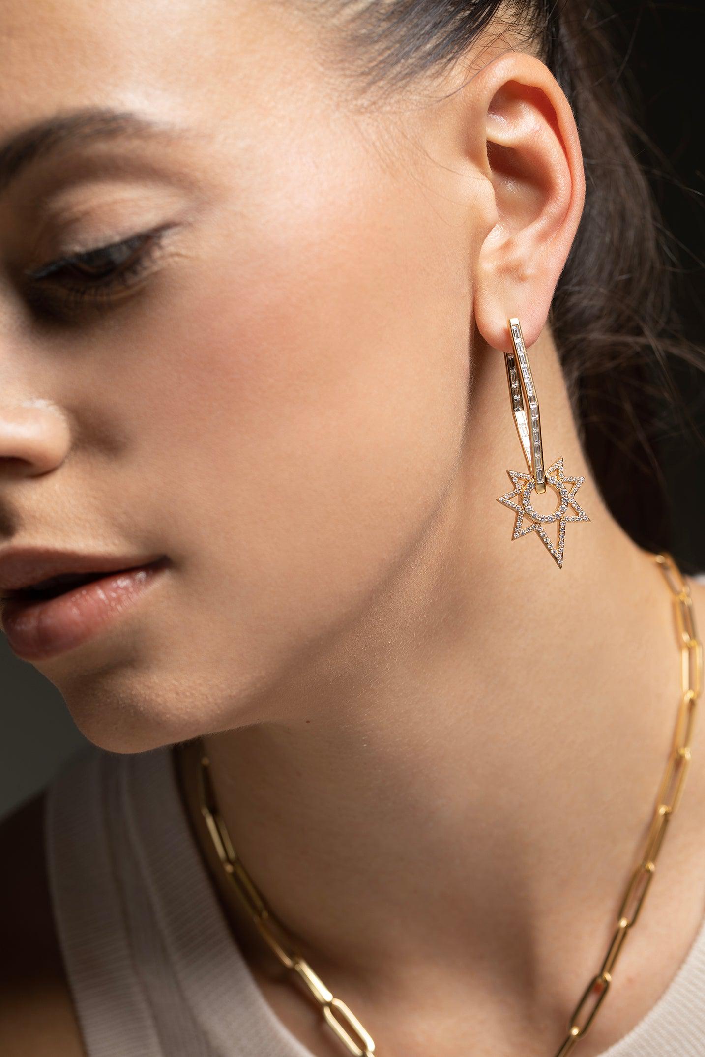 SORELLINA-Starburst Drop Earrings-YELLOW GOLD
