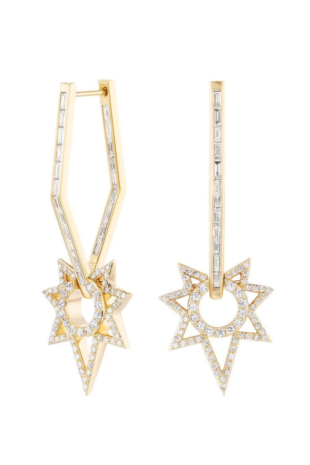 SORELLINA-Starburst Drop Earrings-YELLOW GOLD