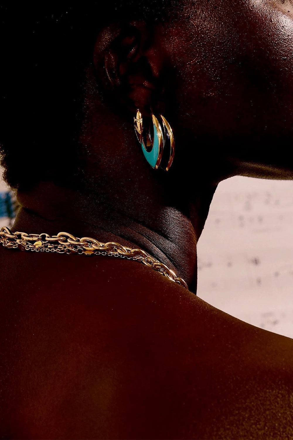 Stardust Inlay Turquoise Hoops-YELLOW GOLD-JEWELRYFINE JEWELEARRING-SORELLINA