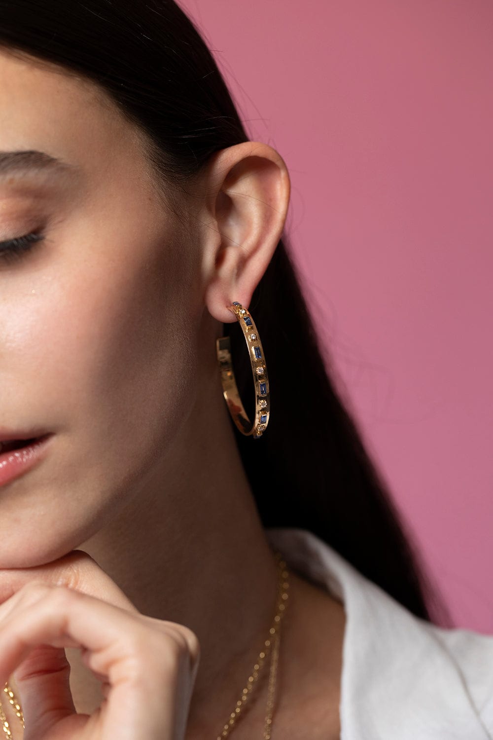 SORELLINA-Tarot Baguette Hoop Earrings-YELLOW GOLD