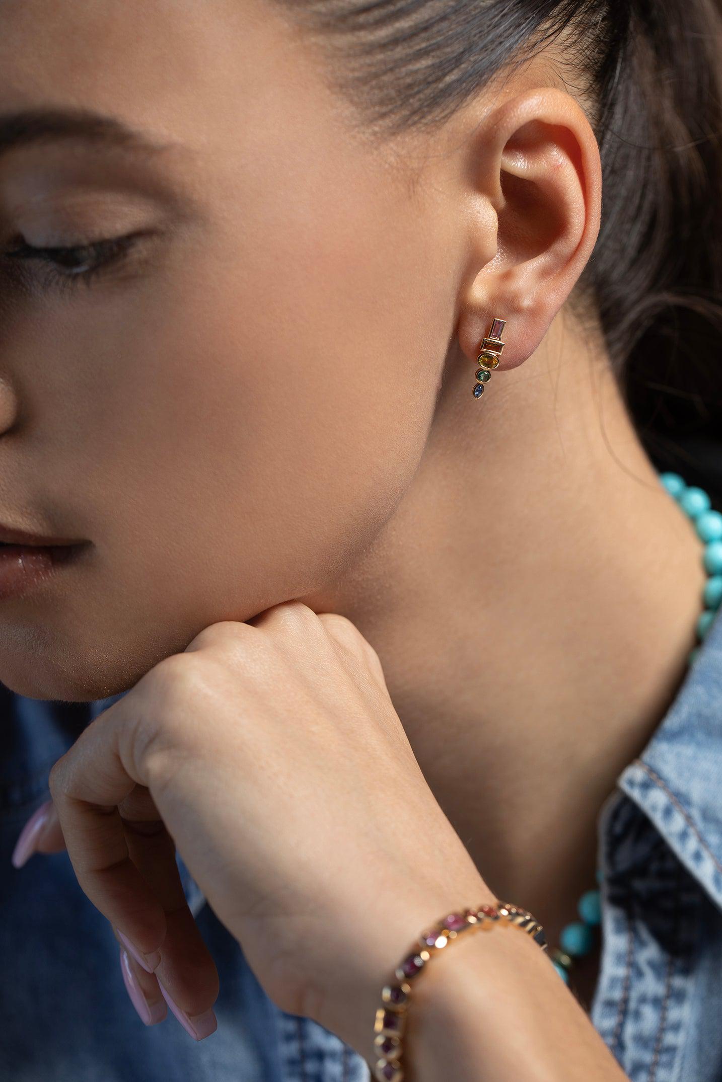 SORELLINA-Totem Studs - Rainbow-YELLOW GOLD