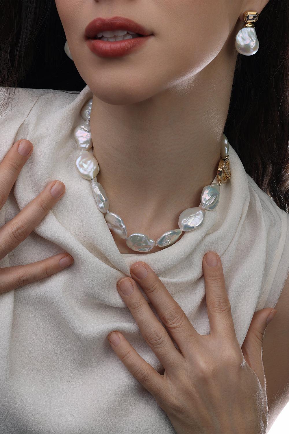 Capri Freshwater Pearl Choker-YELLOW GOLD-15.5-JEWELRYFINE JEWELNECKLACE O-SORELLINA