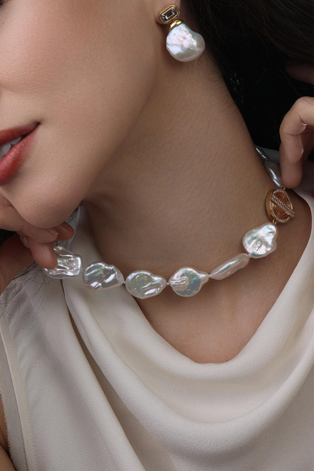 Capri Freshwater Pearl Choker-YELLOW GOLD-15.5-JEWELRYFINE JEWELNECKLACE O-SORELLINA