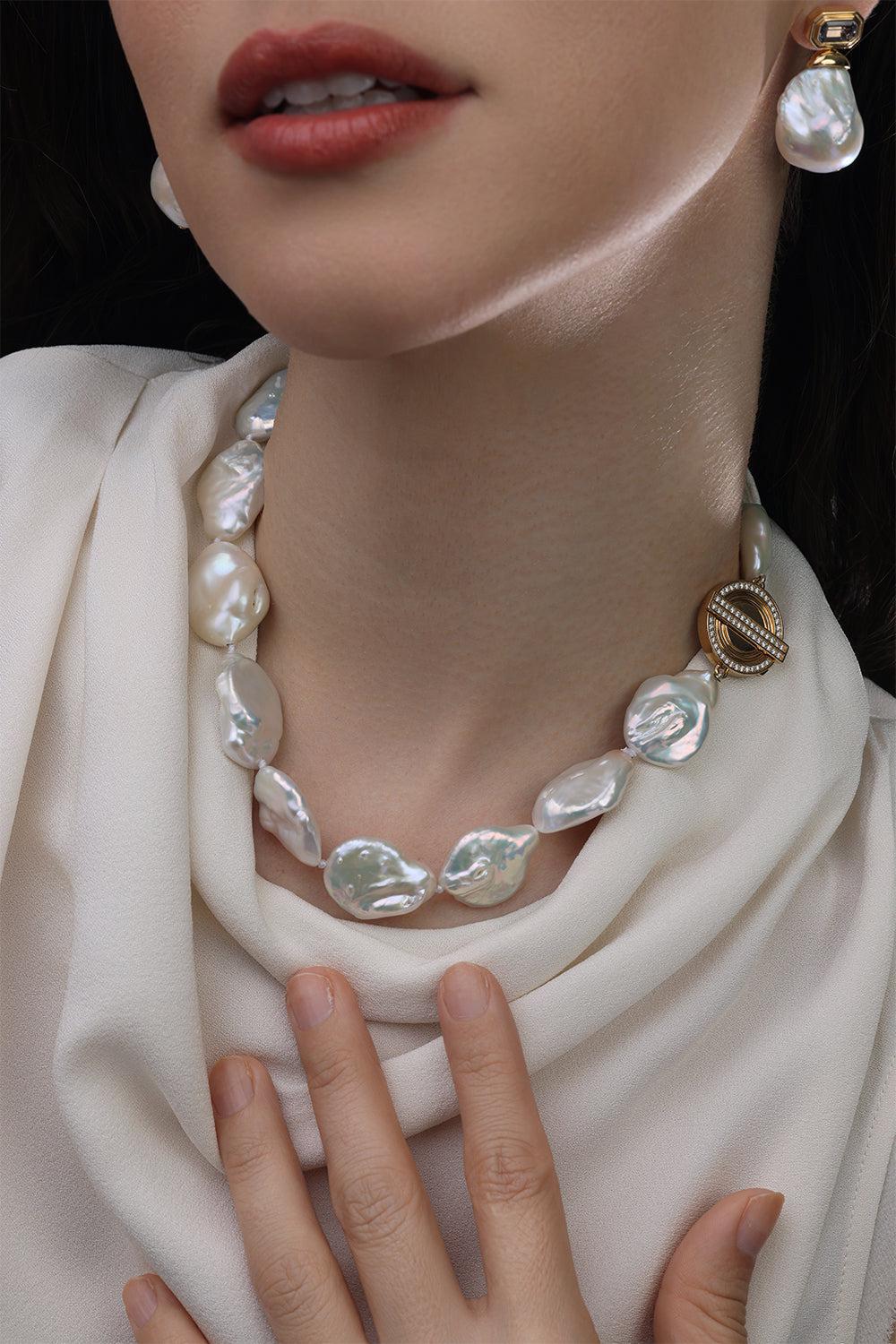 Capri Freshwater Pearl Choker-YELLOW GOLD-15.5-JEWELRYFINE JEWELNECKLACE O-SORELLINA