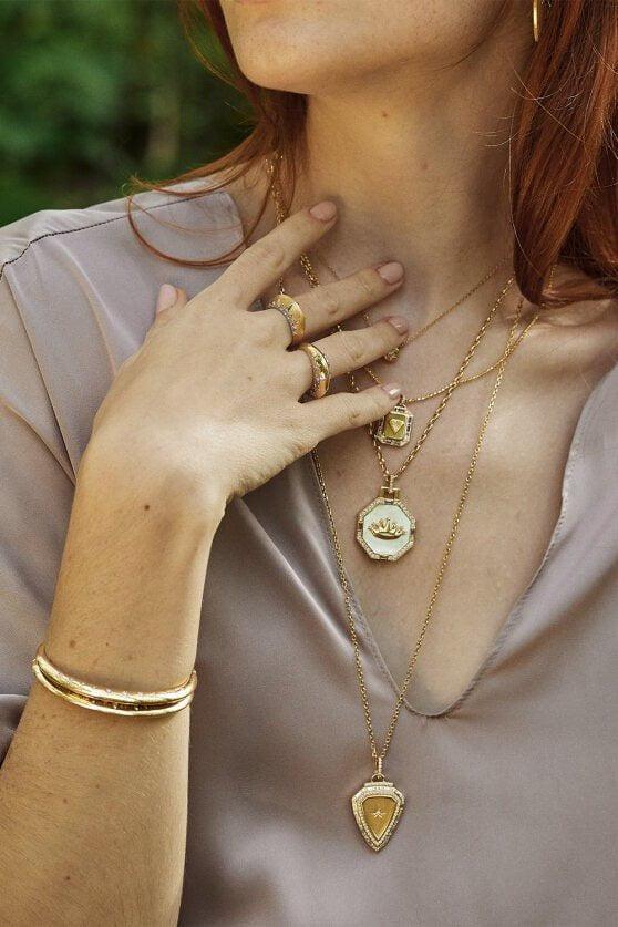 SORELLINA-Empress Octogonal Pendant Necklace-YELLOW GOLD