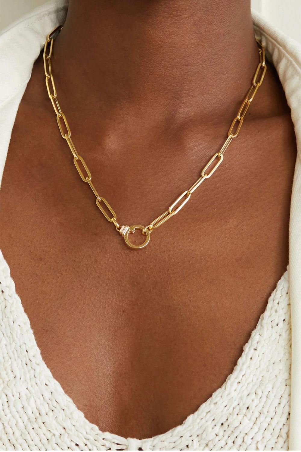 Diamond and Paperclip Chain Necklace-YELLOW GOLD-20-JEWELRYFINE JEWELNECKLACE O-SORELLINA
