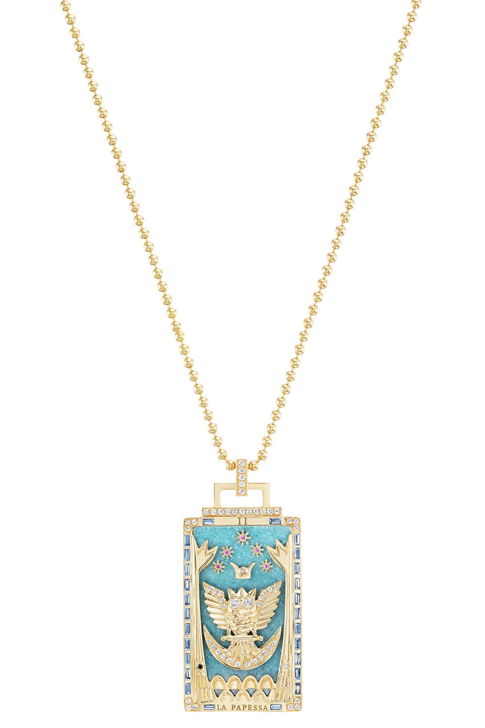 SORELLINA-La Papessa Tarot Card Pendant Necklace-YELLOW GOLD