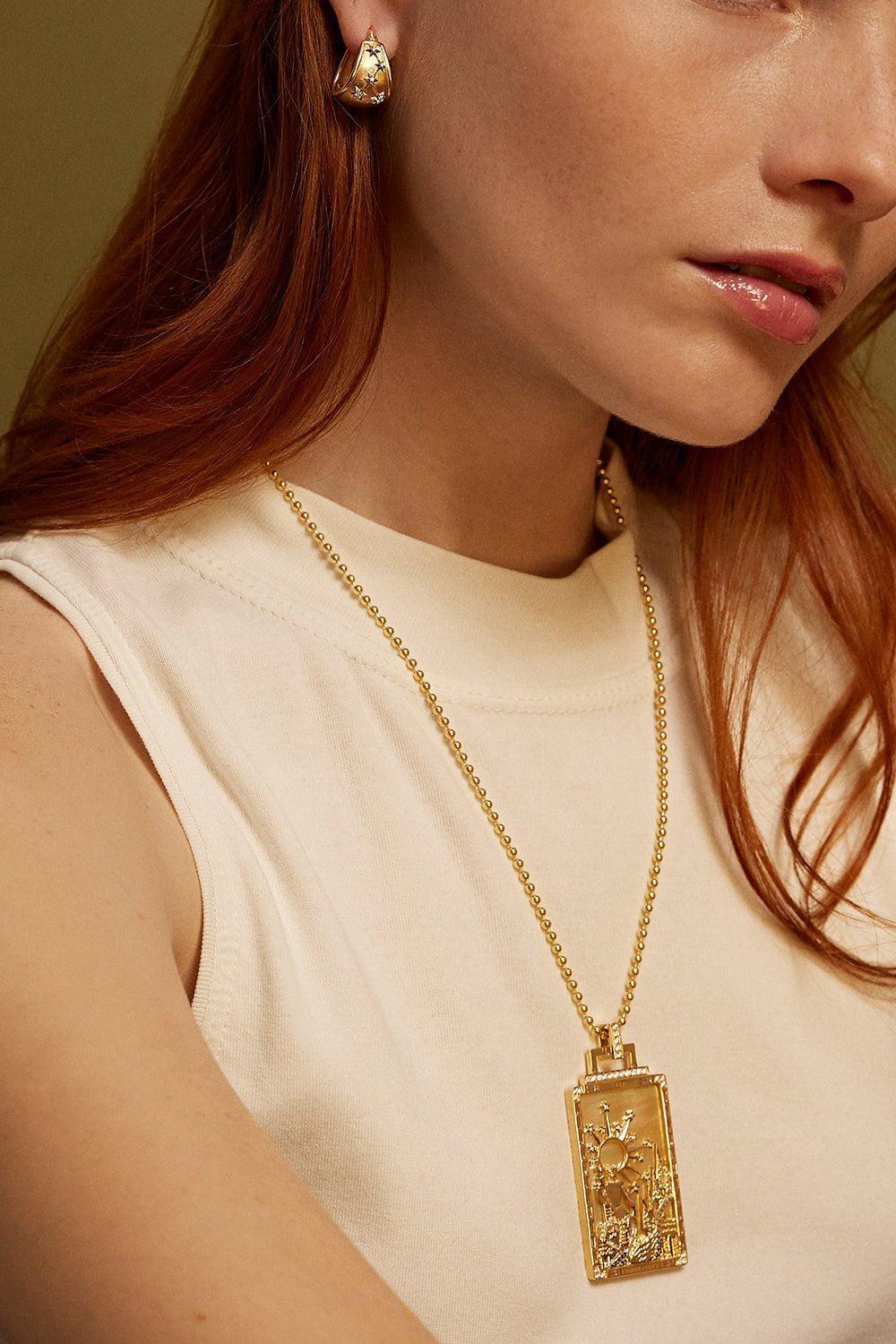 SORELLINA-L'Imperatrice Tarot Card Pendant Necklace-YELLOW GOLD
