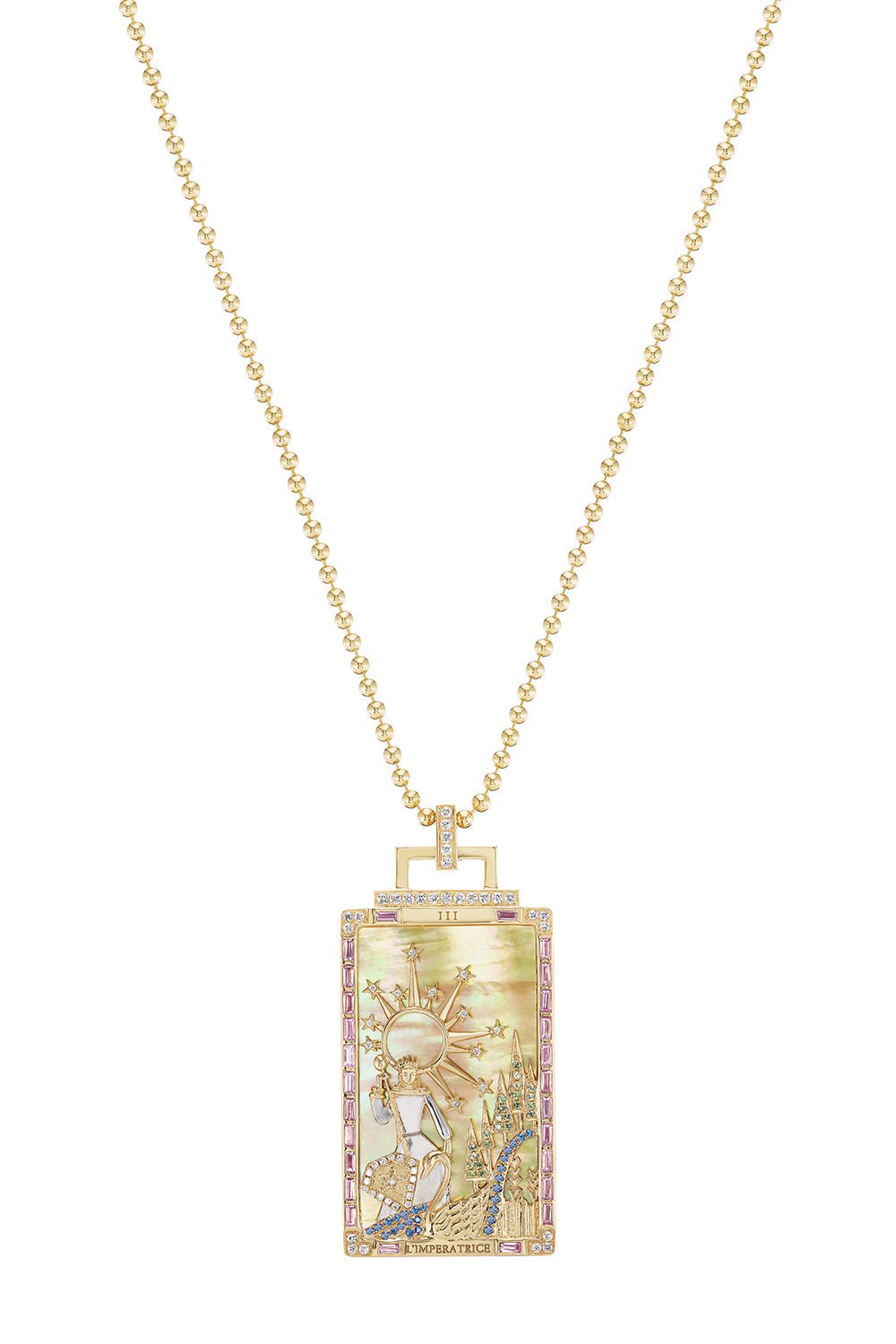 SORELLINA-L'Imperatrice Tarot Card Pendant Necklace-YELLOW GOLD