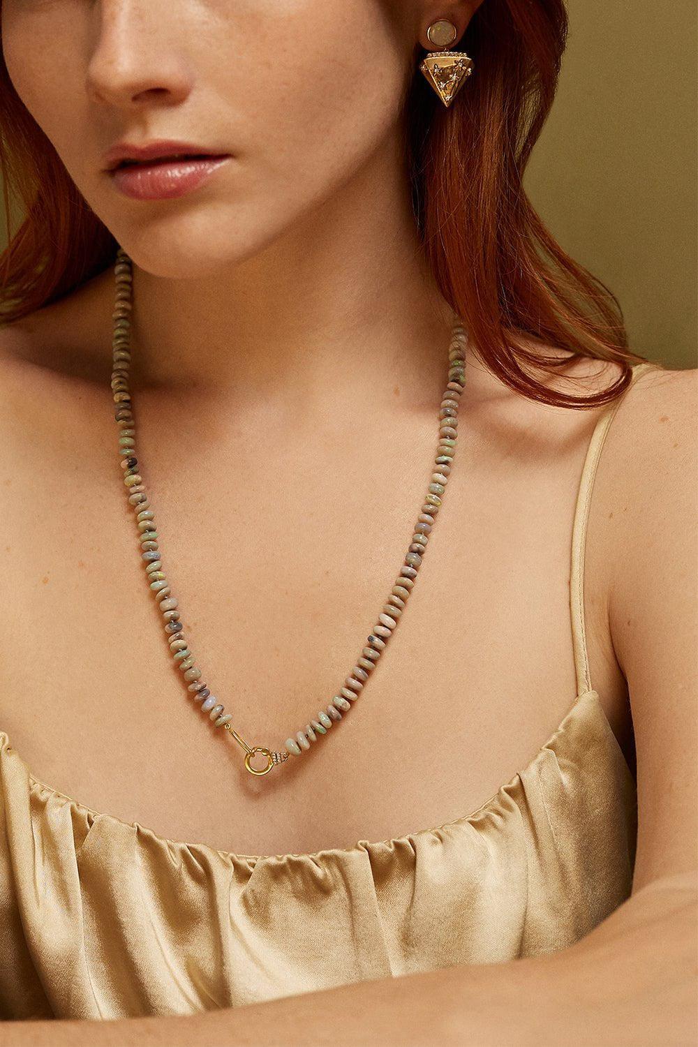 SORELLINA-Opal Beaded Diamond Necklace-YELLOW GOLD