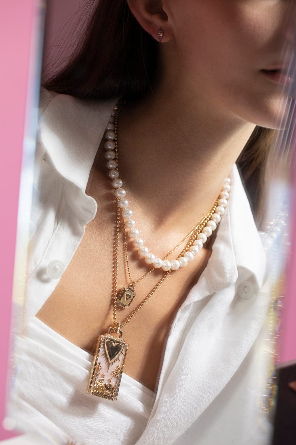 SORELLINA-Beaded Pearl Necklace-YELLOW GOLD