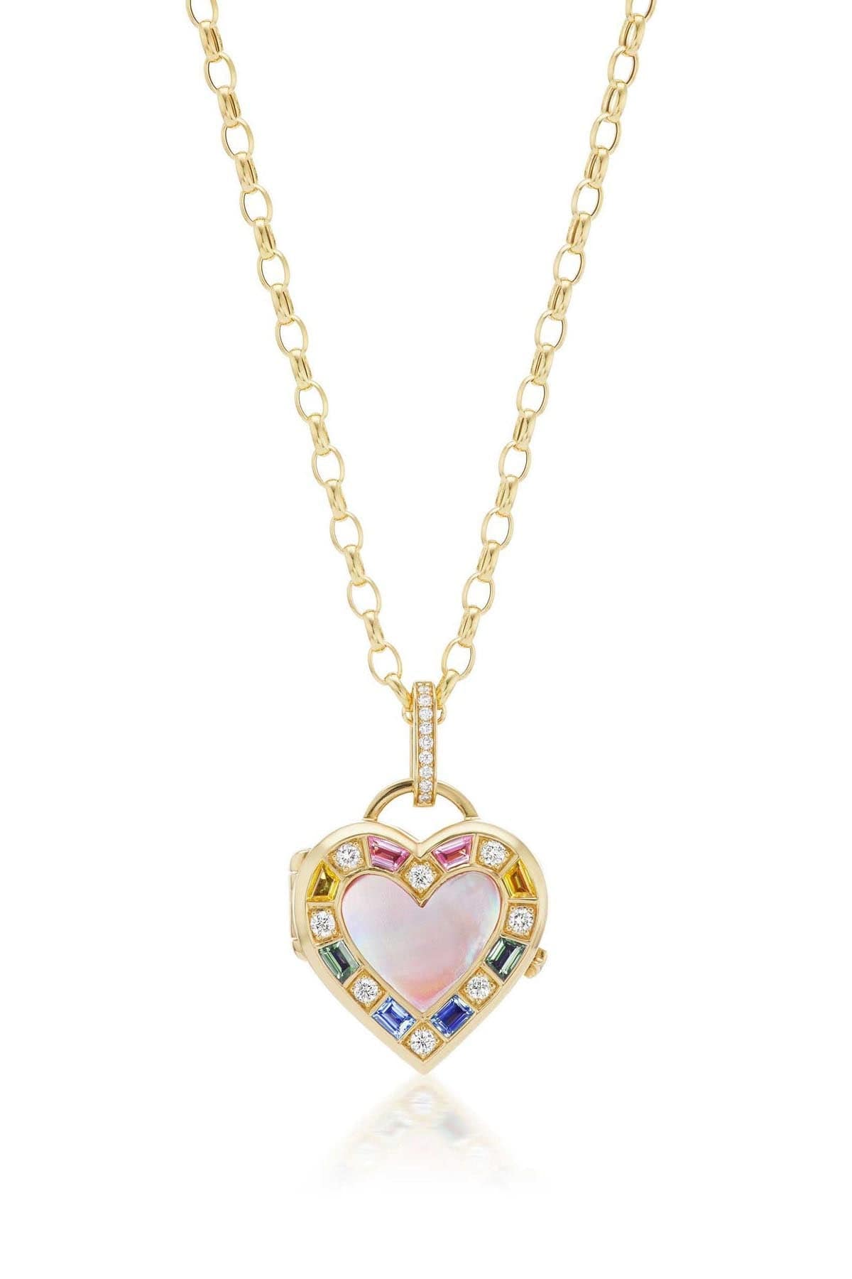 SORELLINA-Mother of Pearl Heart Push Button Locket-YELLOW GOLD