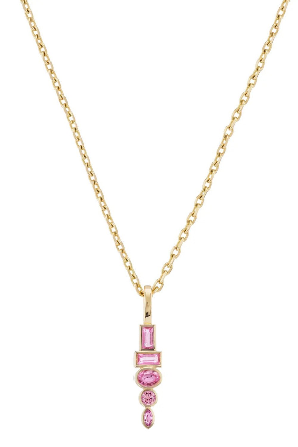 SORELLINA-Totem Pendant Necklace - Pink Sappire-YELLOW GOLD