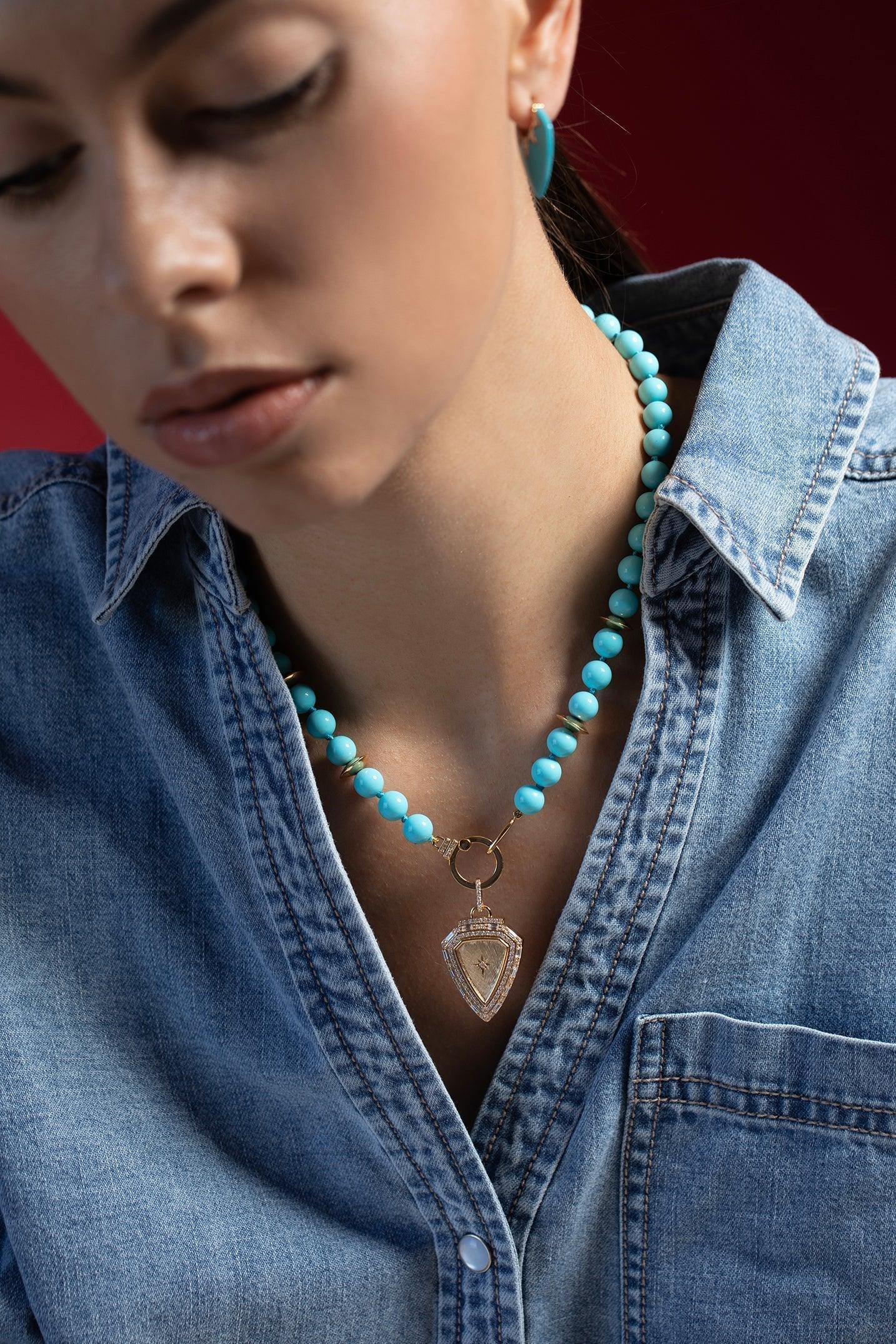 SORELLINA-Turquoise Beaded Necklace-YELLOW GOLD
