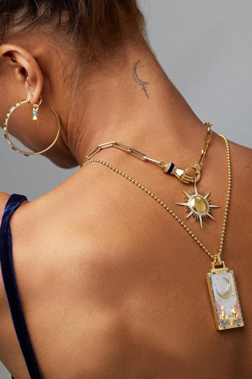 Diamond Pearl Sapphire La Lunda Pendant-YELLOW GOLD-JEWELRYFINE JEWELPENDANT-SORELLINA