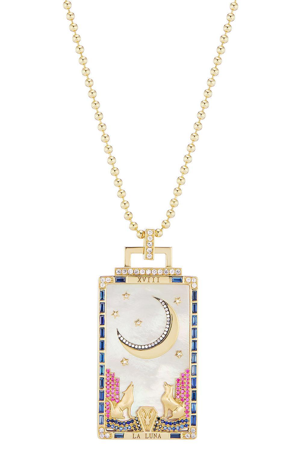 Diamond Pearl Sapphire La Lunda Pendant-YELLOW GOLD-JEWELRYFINE JEWELPENDANT-SORELLINA