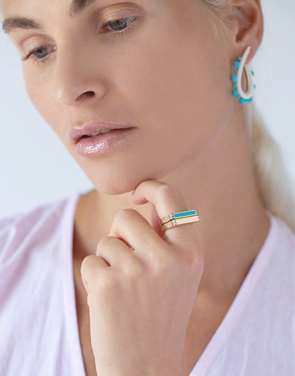 SORELLINA-Turquoise and Diamond Stacking Ring-YELLOW GOLD