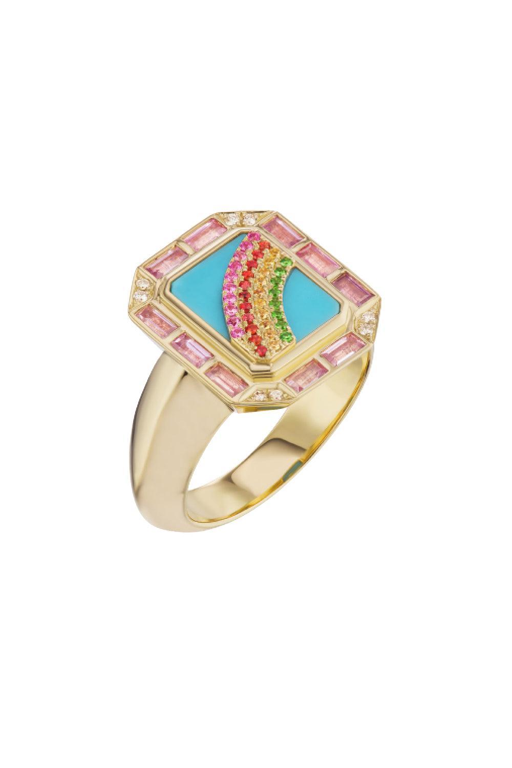 Turquoise Sapphire II Arco Ring-YELLOW GOLD-6.5-JEWELRYFINE JEWELRING-SORELLINA