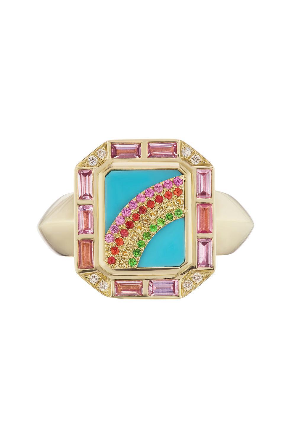 Turquoise Sapphire II Arco Ring-YELLOW GOLD-6.5-JEWELRYFINE JEWELRING-SORELLINA