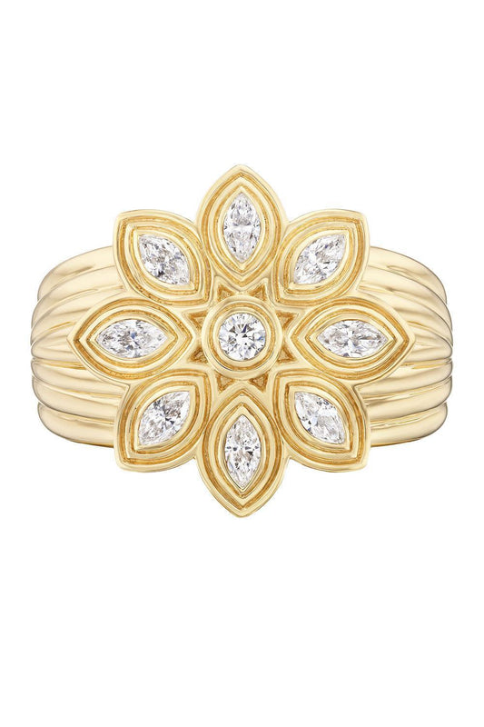 Diamond Flower Bloom Ring-YELLOW GOLD-7-JEWELRYFINE JEWELRING-SORELLINA