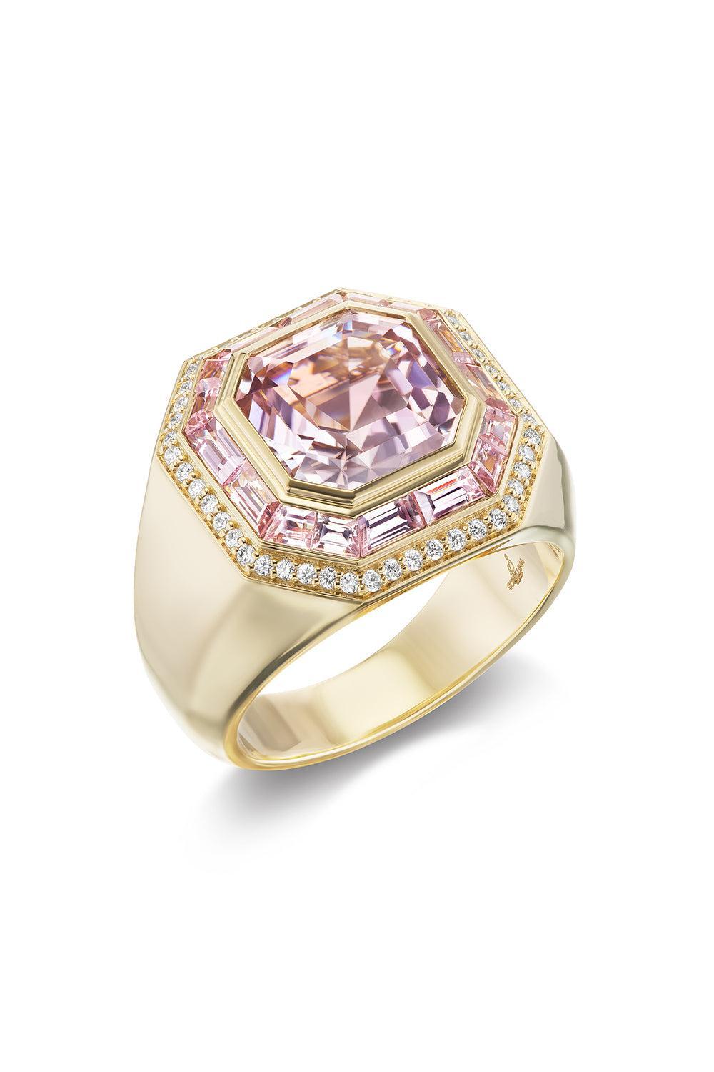 Pink Sapphire Nomad Cocktai Ring-YELLOW GOLD-8-JEWELRYFINE JEWELRING-SORELLINA