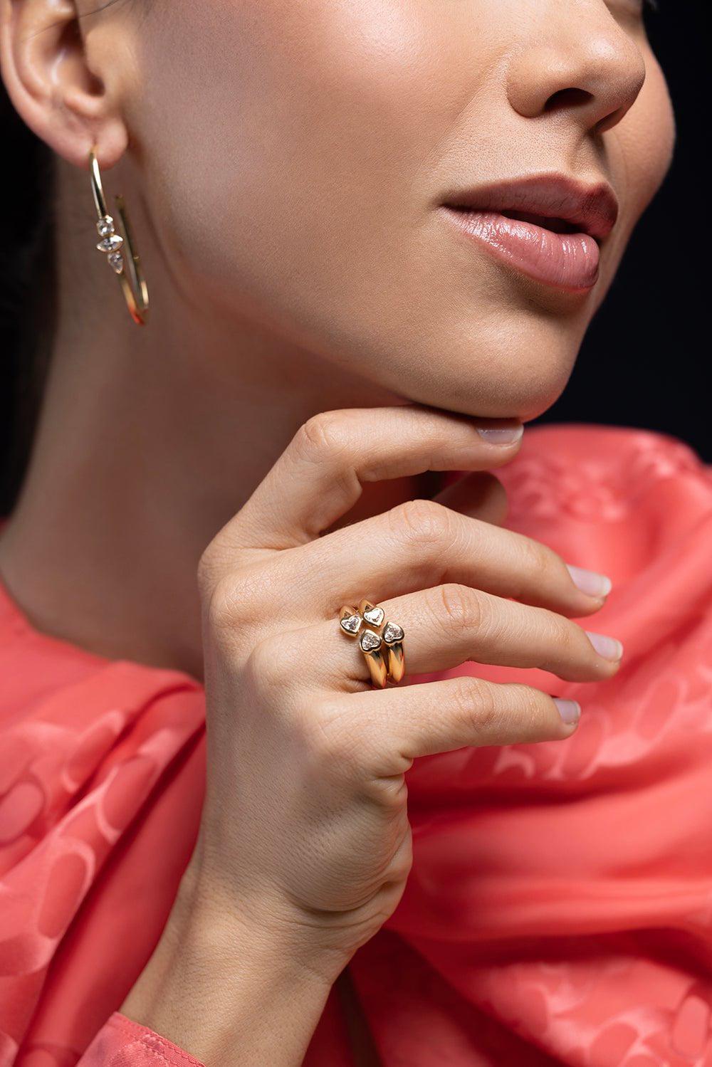 SORELLINA-Lovers Bypass Diamond Ring-YELLOW GOLD