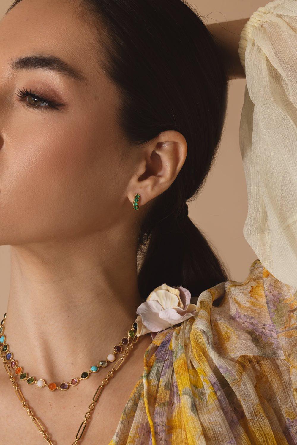 SPINELLI KILCOLLIN-Mini Macro Emerald Hoop Earring-YELLOW GOLD