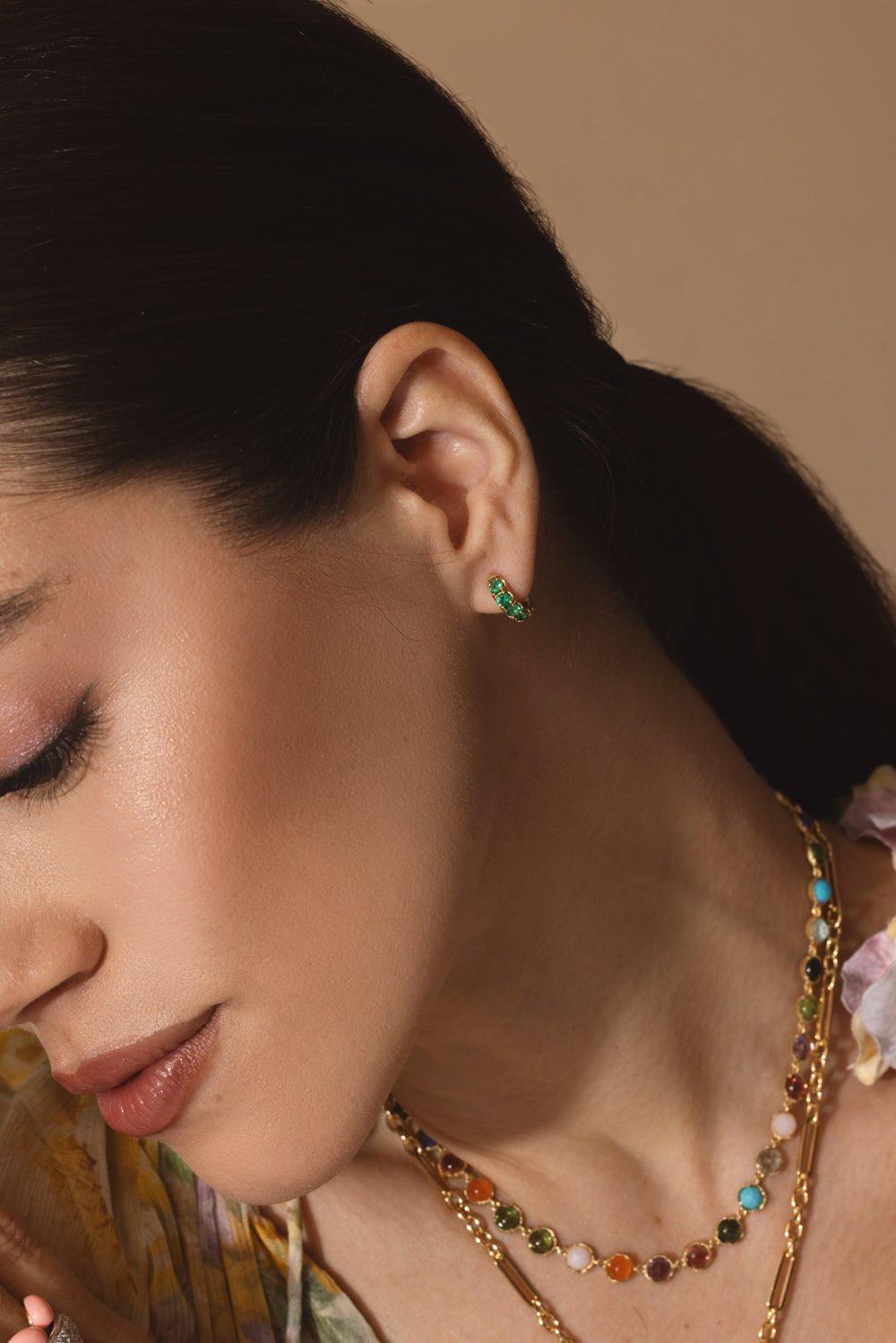 SPINELLI KILCOLLIN-Mini Macro Emerald Hoop Earring-YELLOW GOLD