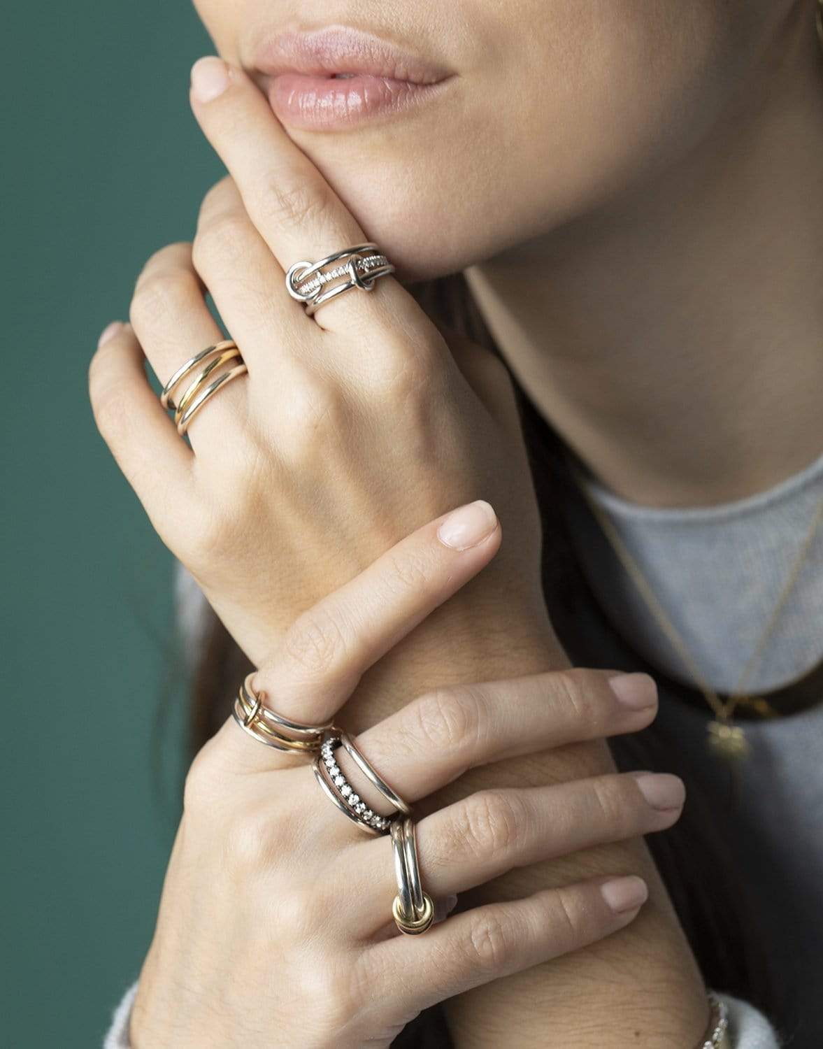 SPINELLI KILCOLLIN-Sony Blanc Gold 3 Link Rings-WHITE GOLD