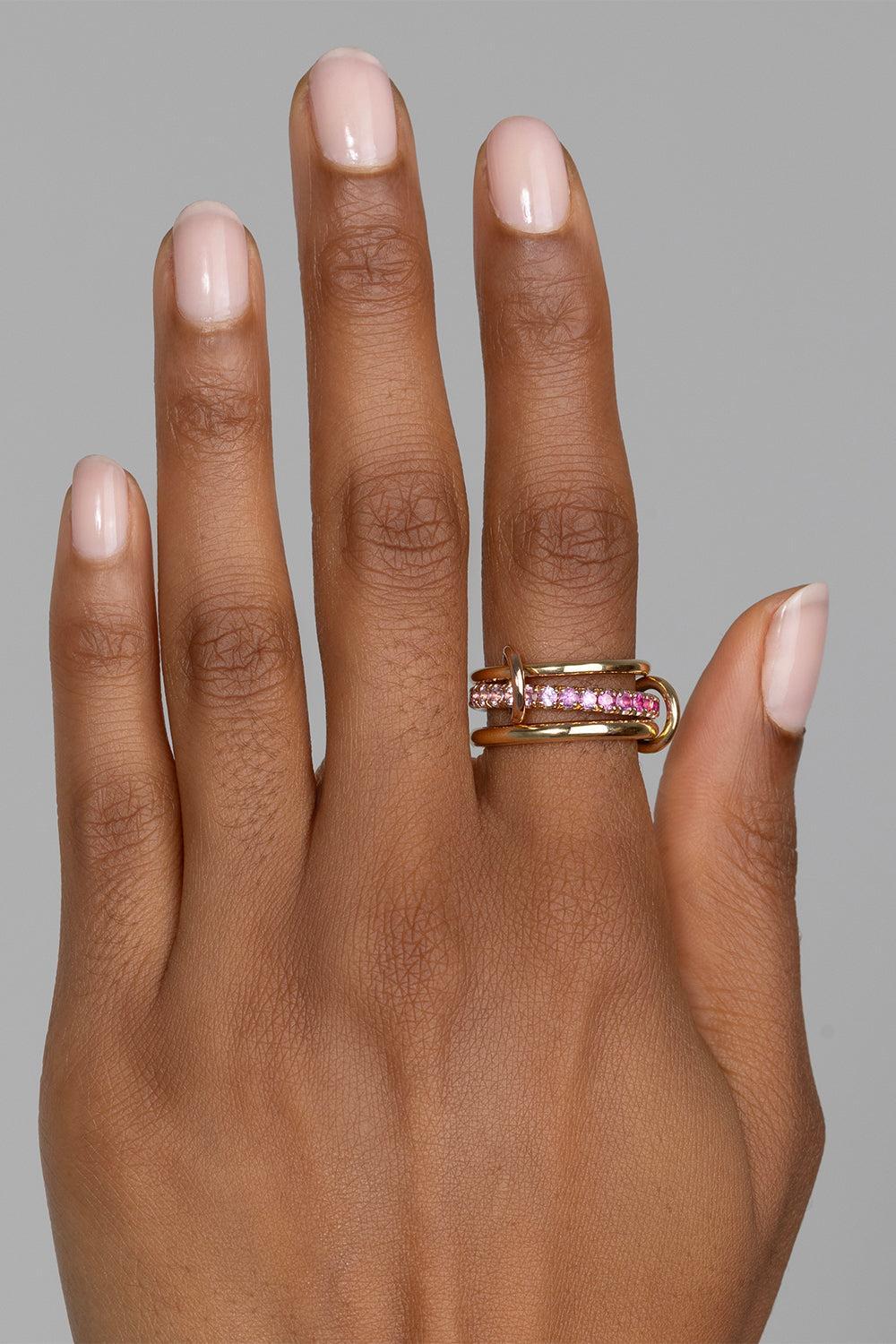  Pink Sapphire Ombre Petunia Three Link Ring-YELLOW GOLD-7-JEWELRYFINE JEWELRING-SPINELLI KILCOLLIN 