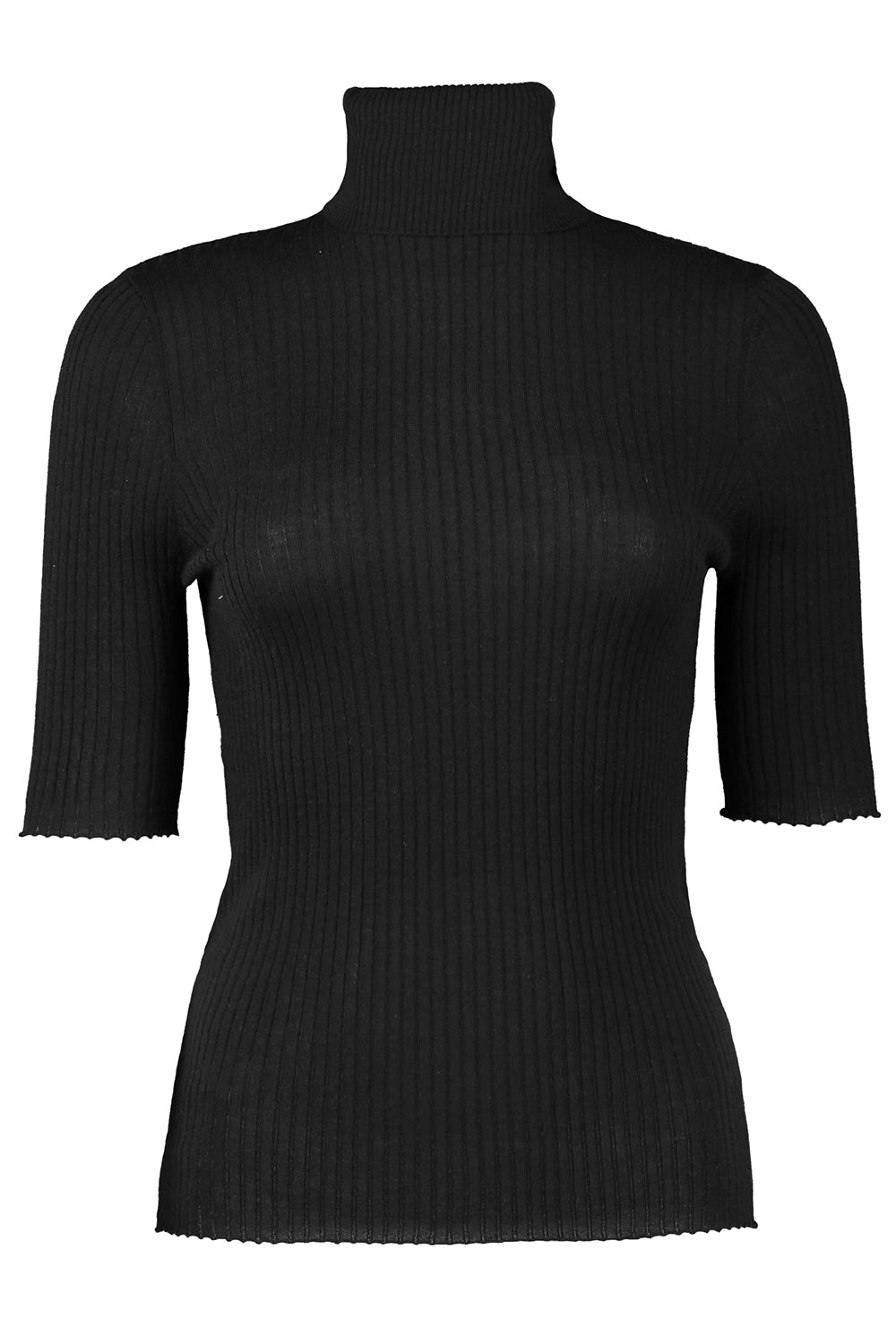 Short Sleeve Turtle Neck Top - Black-BLACK-XS-CLOTHINGTOPKNITS-SPRWMN