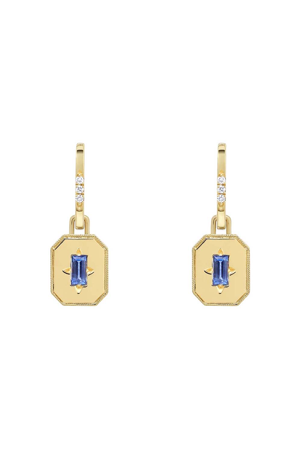 STATE PROPERTY-Blue Sapphire Spade Pendant Drop Earrings-YELLOW GOLD