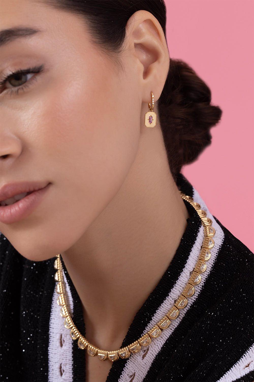 STATE PROPERTY-Minor Pink Sapphire Spade Pendant Drop Earrings-YELLOW GOLD