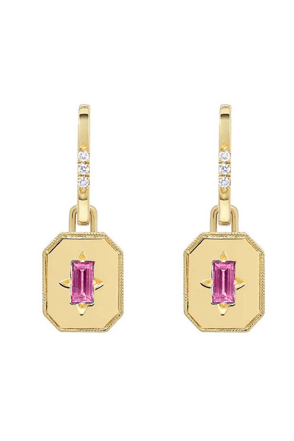 STATE PROPERTY-Minor Pink Sapphire Spade Pendant Drop Earrings-YELLOW GOLD