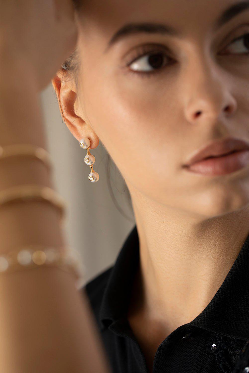 STATE PROPERTY-Nemara Pearl Drop Earrings-YELLOW GOLD