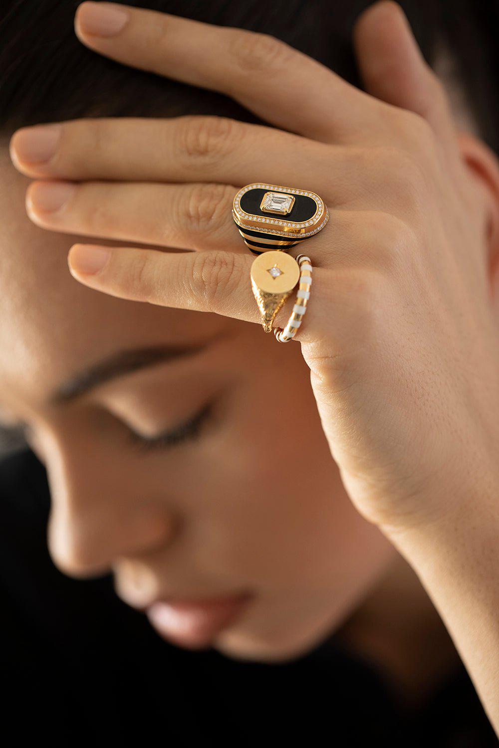 STATE PROPERTY-Rusta White Ring-YELLOW GOLD