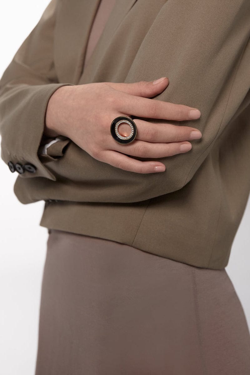 STATE PROPERTY-Reis Black Enamel Ring-YELLOW GOLD