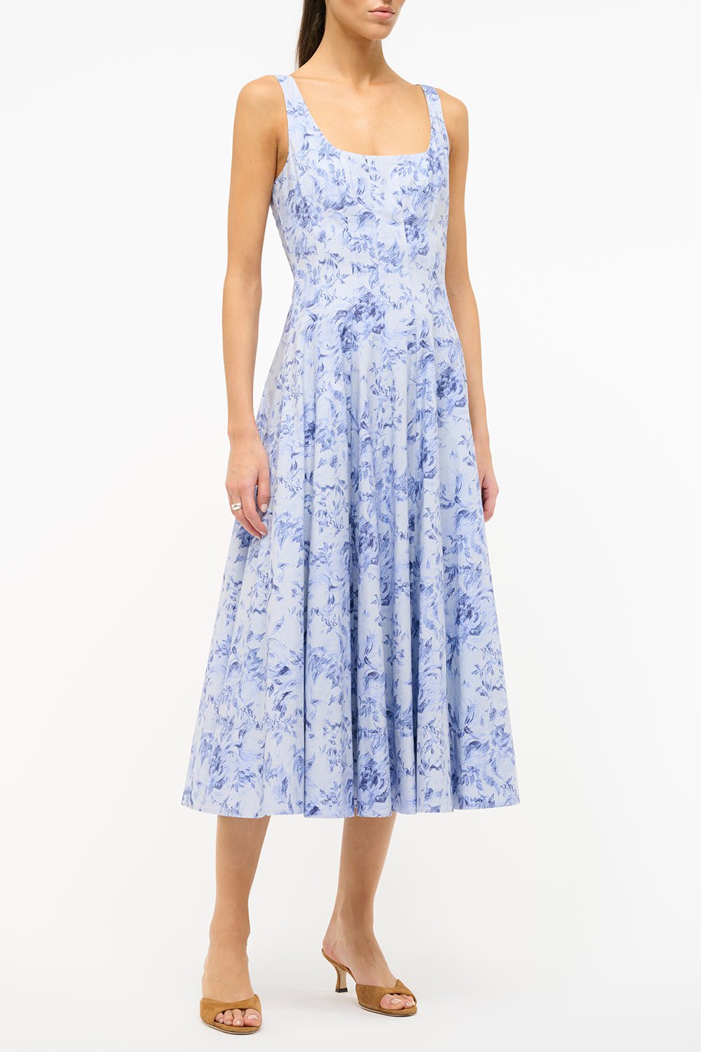 STAUD-Wells Dress - Periwinkle Sketchbook Floral-