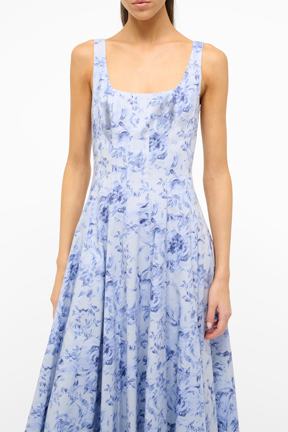 STAUD-Wells Dress - Periwinkle Sketchbook Floral-